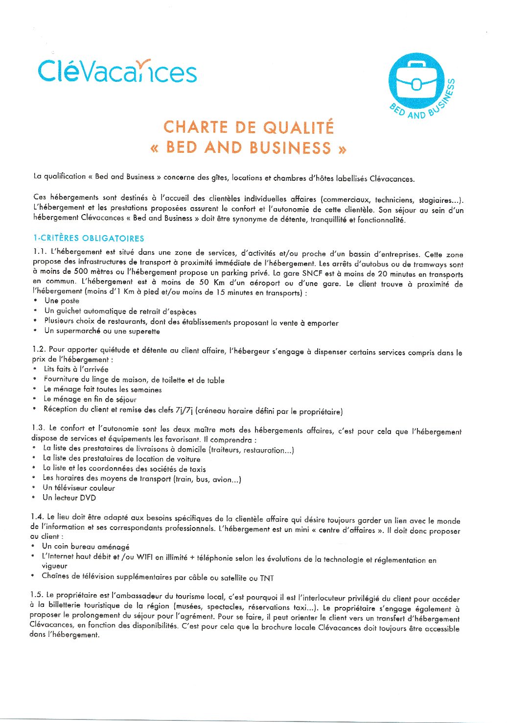 CHARTE DE QUALITE BED & BUSINESS - SENCHON DE BOURNISSAC - SENCHON DE ...